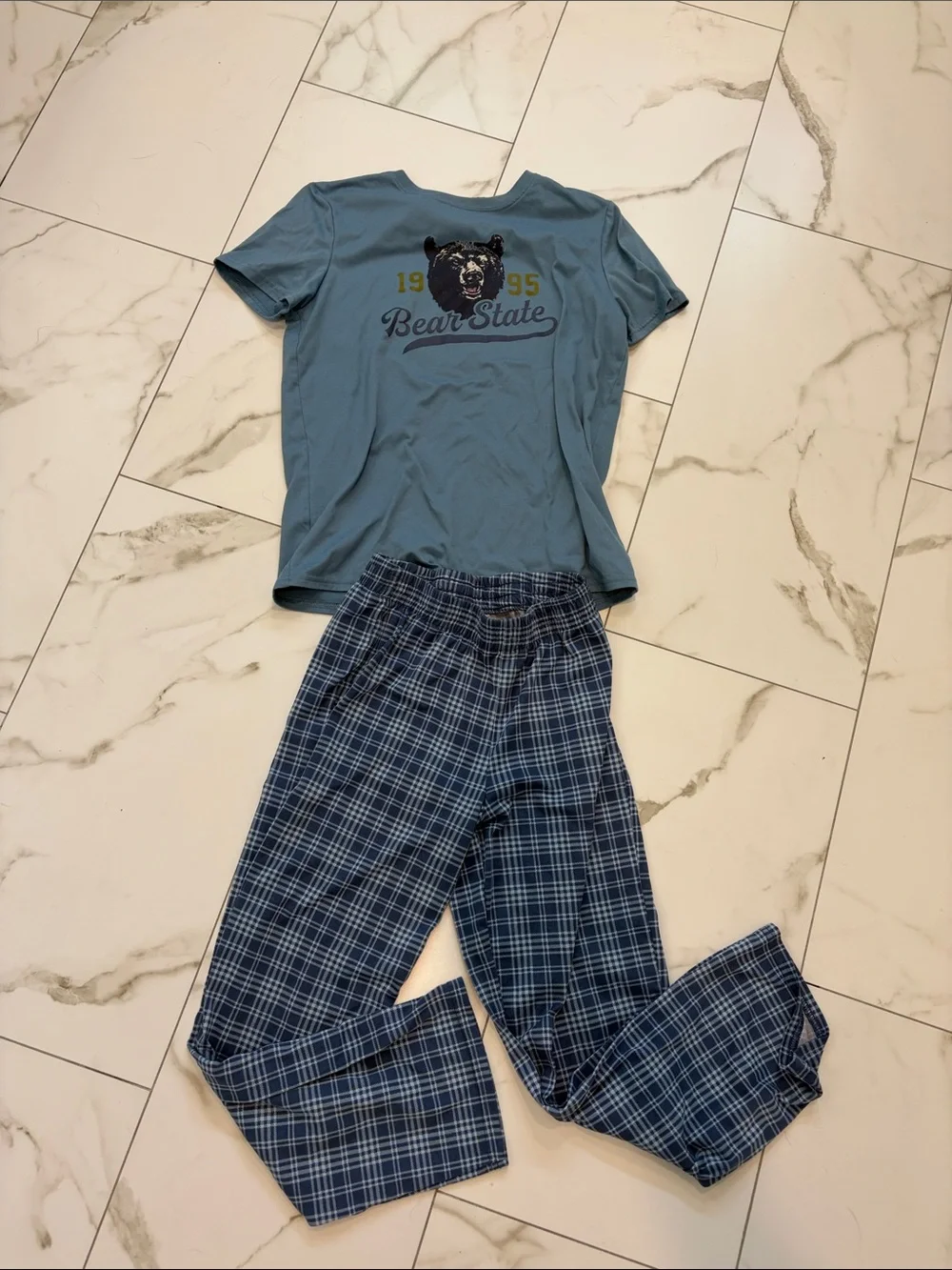 Cat & Jack Blue Short Sleeve Tee and Blue Plaid Pajama Set